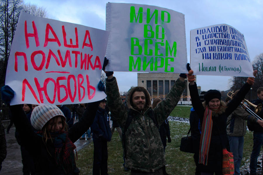 хиппи на митинге. Александрина Елагина