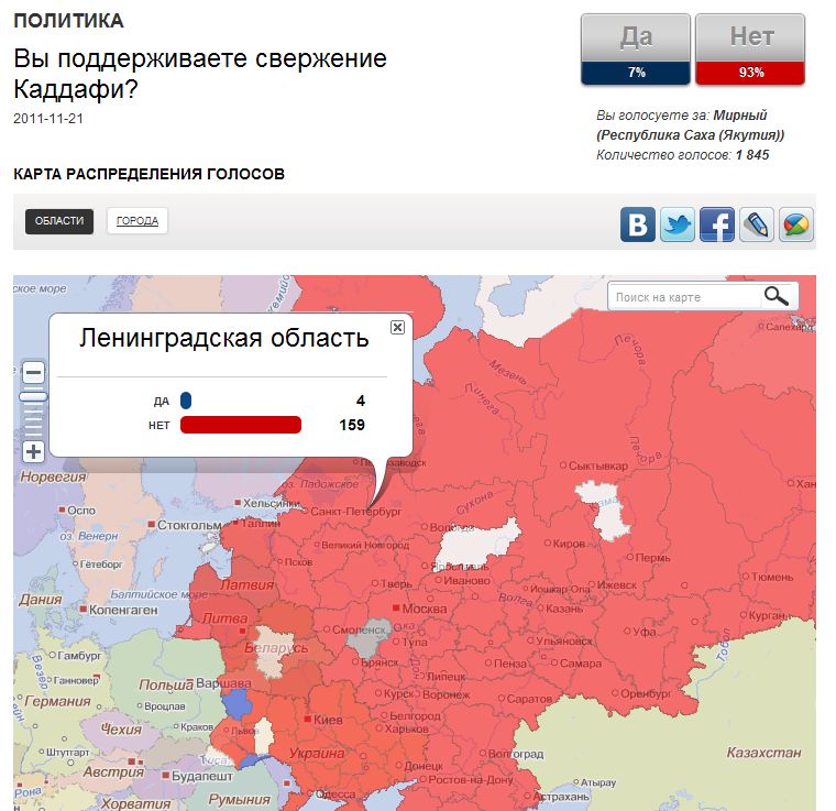 СПБ: 98% не поддерживают свержение Каддафи