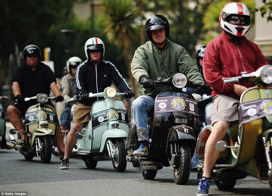 Italian stallion: Lambretta and Vespa are the most popular brands of scooter. Their Italian roots were further celebrated with one biker sporting the nation's flag on his helmet 