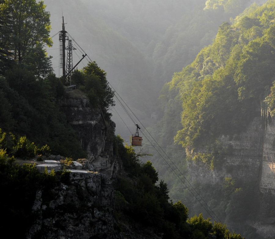 Drop: Because of the steep slopes of the valley, the cable cars have to negotiate some precarious drops as they transport residents around the extremes of Chiatura