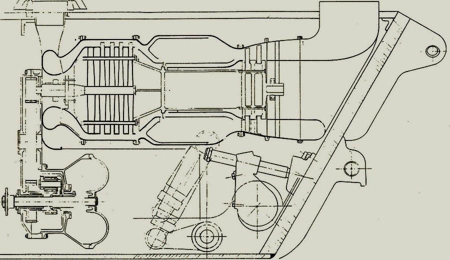 Один из вариантов размещения газотурбинного двигателя в моторном отделении «Тигра»