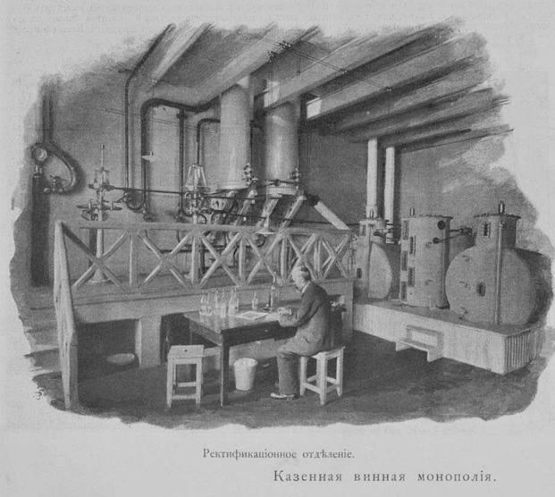 Ректификационное отделение. Иллюстрация из журнала «Огонек» (1898)