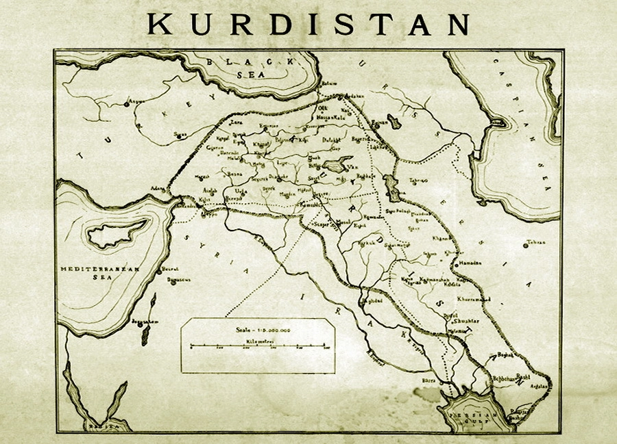 Карта Курдистана, представленная курдской делегацией на конференции в Сан-Франциско 30 марта 1945 года