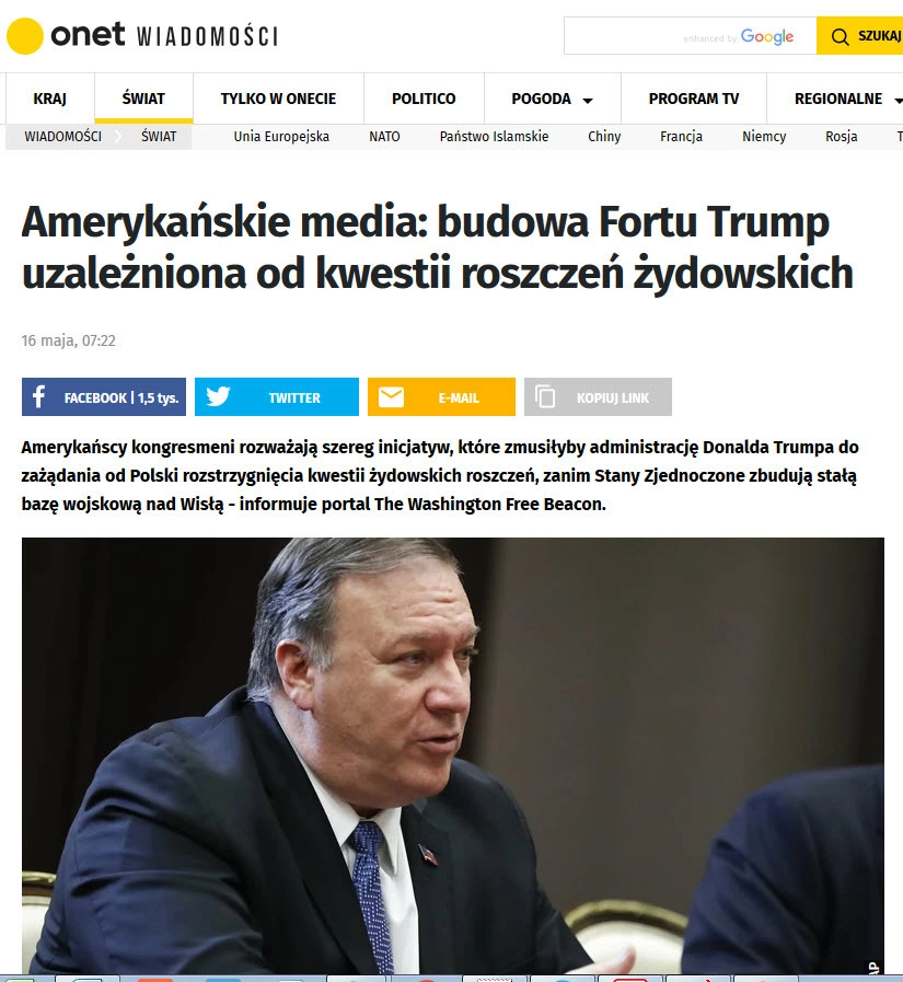 Onet.pl Американские сми: строительство Форта Трампа зависит от вопросов еврейских претензий