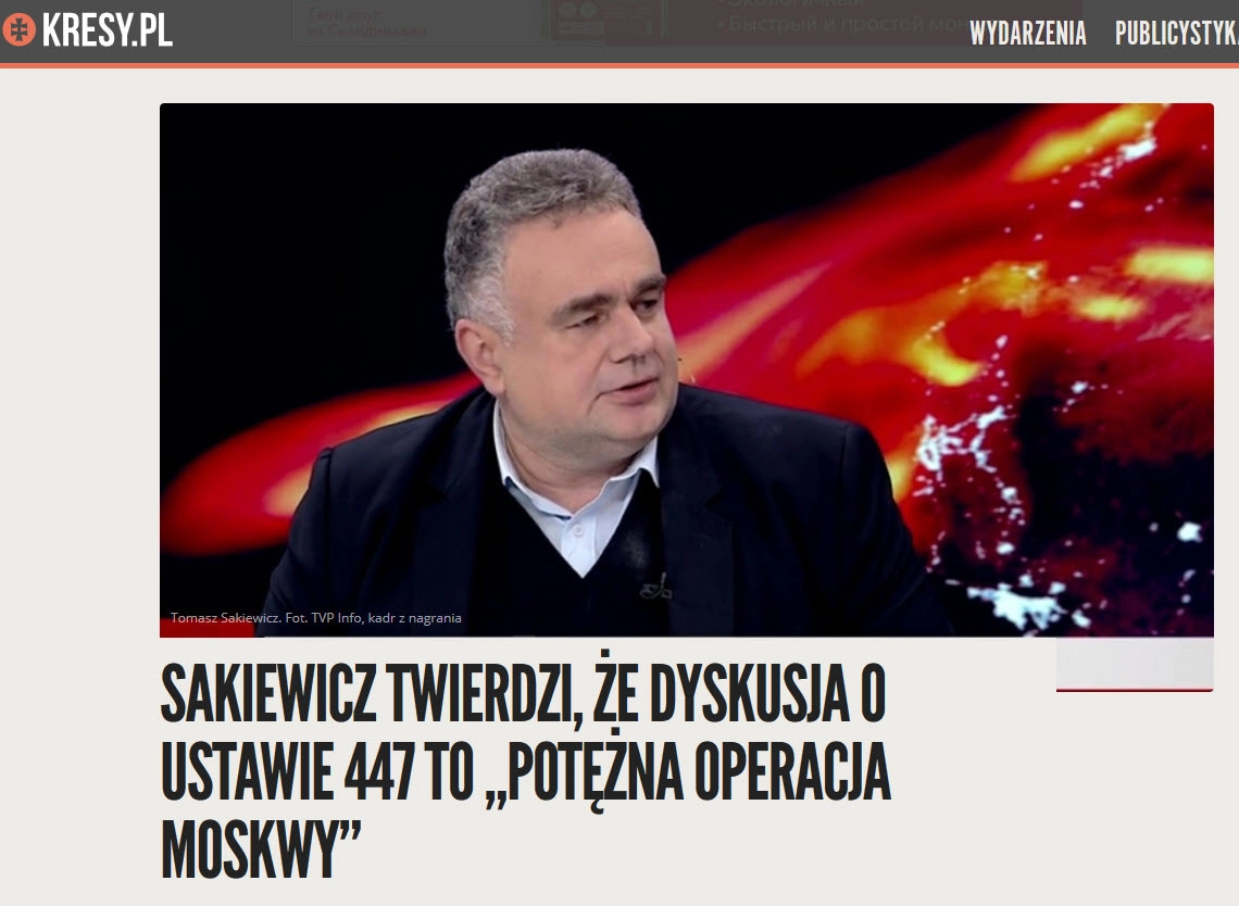 Томаш Сакевич утверждает, что дискуссия о законе 447 - это "мощная операция Москвы"