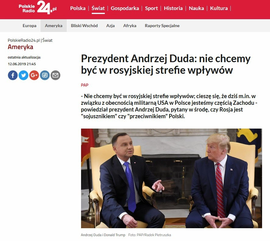 Польское Радио - Президент Анджей Дуда: Мы не хотим быть в российской сфере влияния