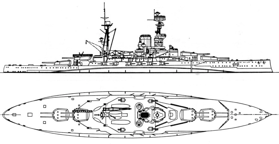 Однотипный с «Ривенджем» линейный корабль «Ройял Оук» по состоянию на 1939 год S. Breyer. Shlachtschiffe und Shlachtkreuzer 1905-1970. Munchen, 1970