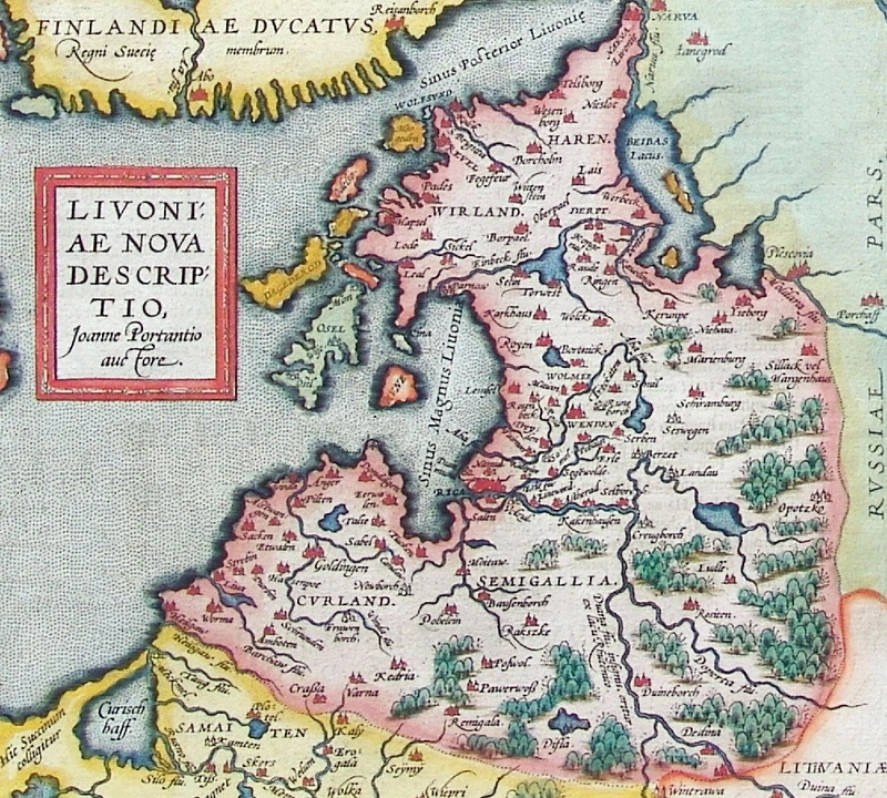 Карта Ливонии из атласа Абрахама Ортелия, конец XVI века