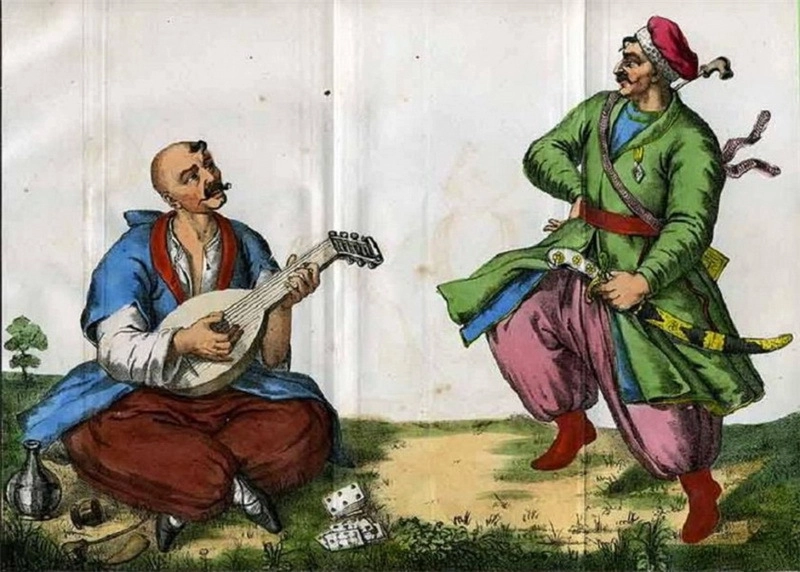 Запорожские казаки на цветной литографии Александра Ригельмана. 