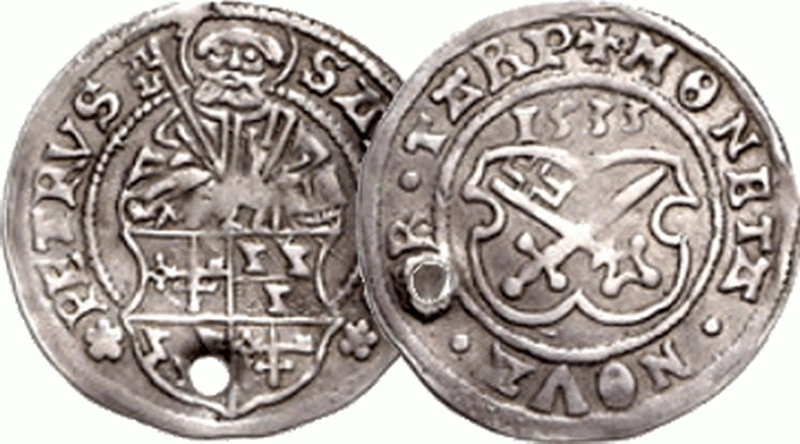 Шиллинг, отчеканенный в 1535 году, во время правления дерптского епископа Иоганна VII. 