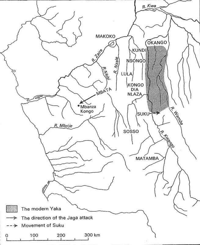 Направление вторжения яга в королевство Конго. Источник: Hilton, A. Kingdom of Kongo. — Oxford, 1985. — P. 72