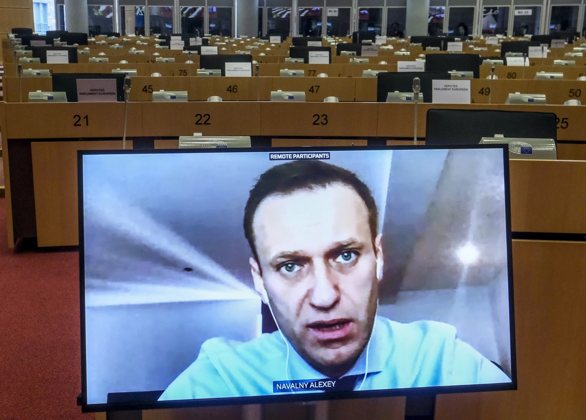 Навальный выступает по видеосвязи в комитете по международным делам Европарламента