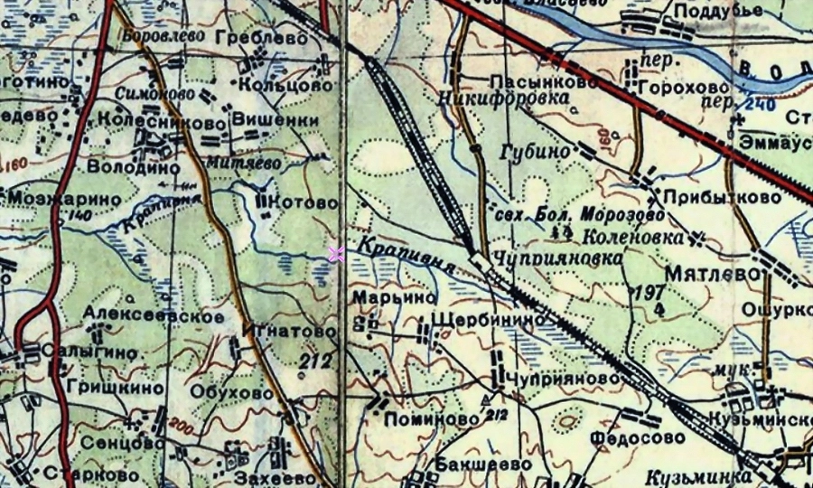 Фрагмент советской оперативной карты с районом боевых действий