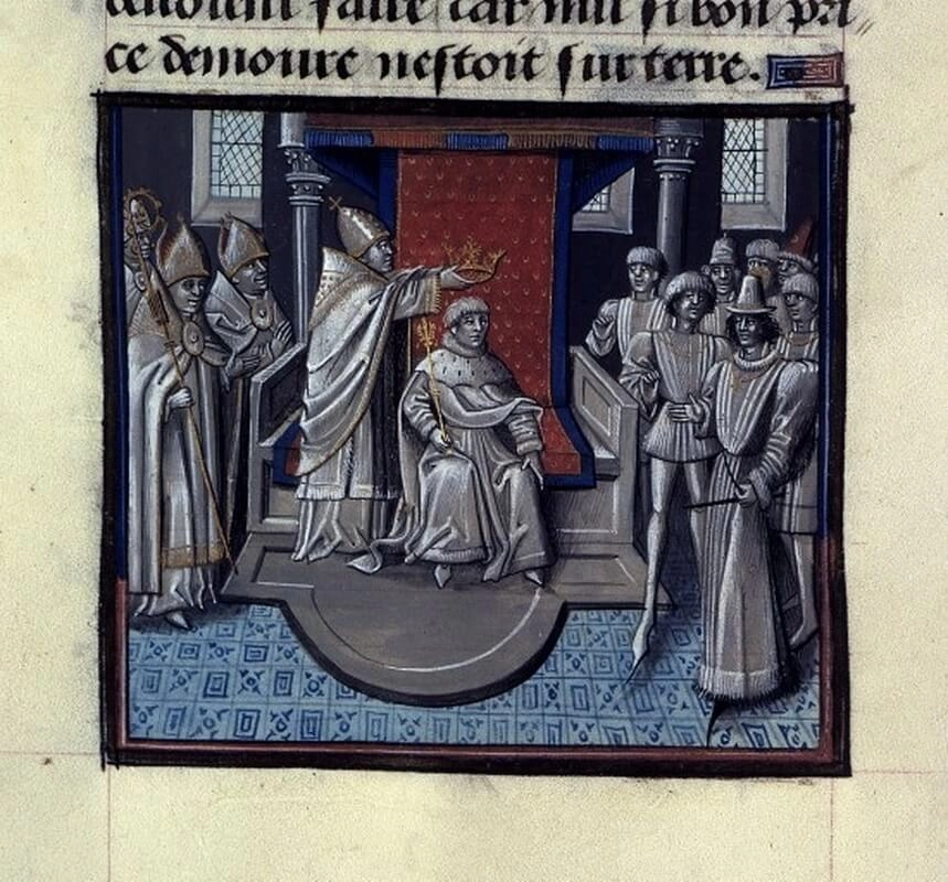 Коронация Амори I. Миниатюра из рукописи хроник Вильгельма Тирского. 