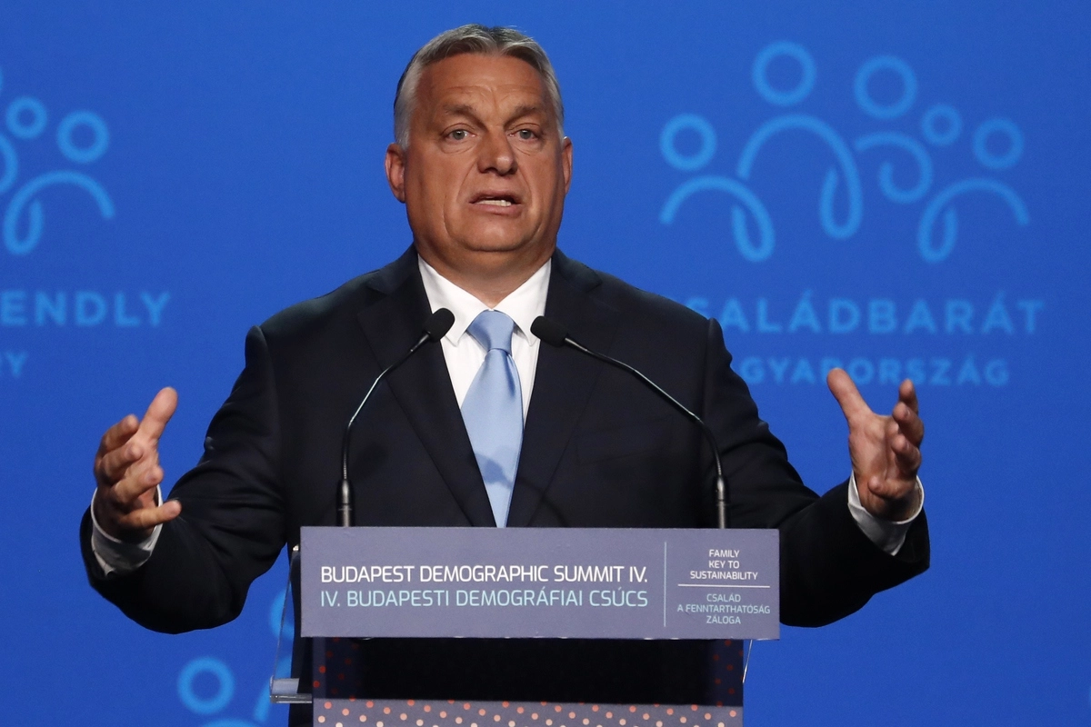 Премьер-министр Венгрии Виктор Орбан во время выступления на 4-м Демографическом саммите в Будапеште.