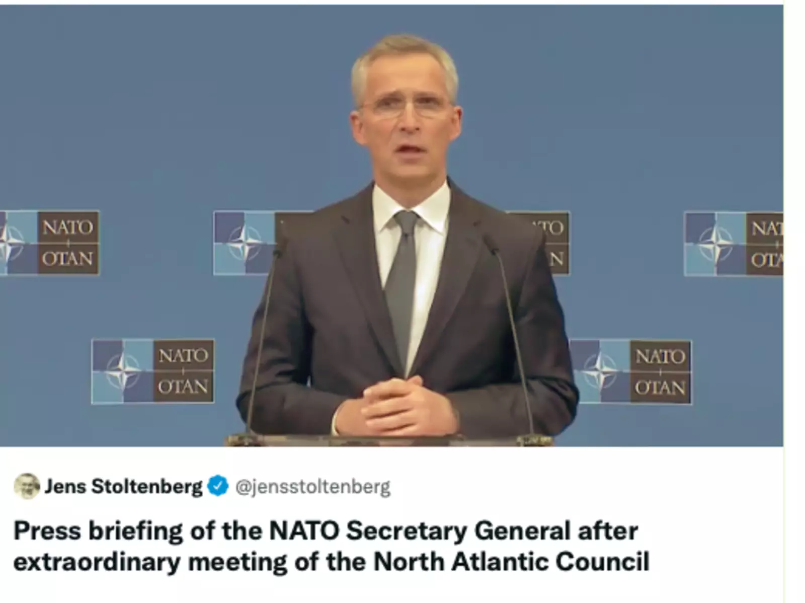 Глава НАТО отвечает на вопросы СМИ после экстренной встречи